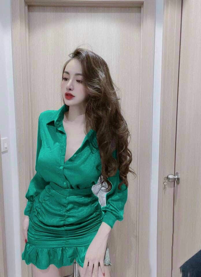 Set chân váy bèo đuôi cá có lót và áo cổ sơ mi tay dài