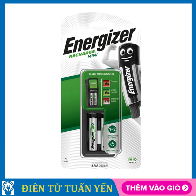 Bộ sạc pin Energizer CH2PC4 Recharge Mini tặng kèm 2 viên pin sạc AAA 700mAh - Hàng chính hãng