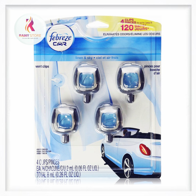 Nước hoa xe hơi Febreze Car Linen & Sky set 4 cái 4x2ml