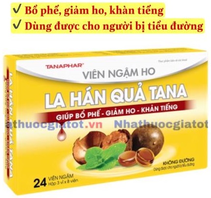 Viên ngậm ho la hán quả Tana (kẹo ngậm ho tân á hộp 24 viên)
