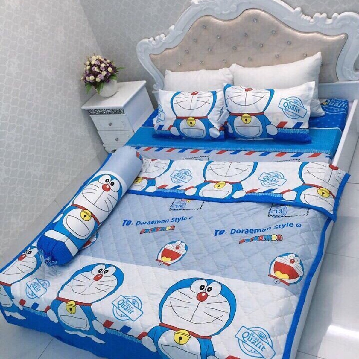 Bộ Ga Nệm Cotton Hình Mèo Máy M8x2M