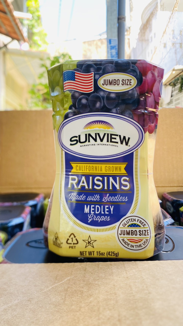 [SET 5 LON] NHO KHÔ MỸ THẬP CẨM SUNVIEW RAISIN - 425G/ MẪU MỚI DATE 2025