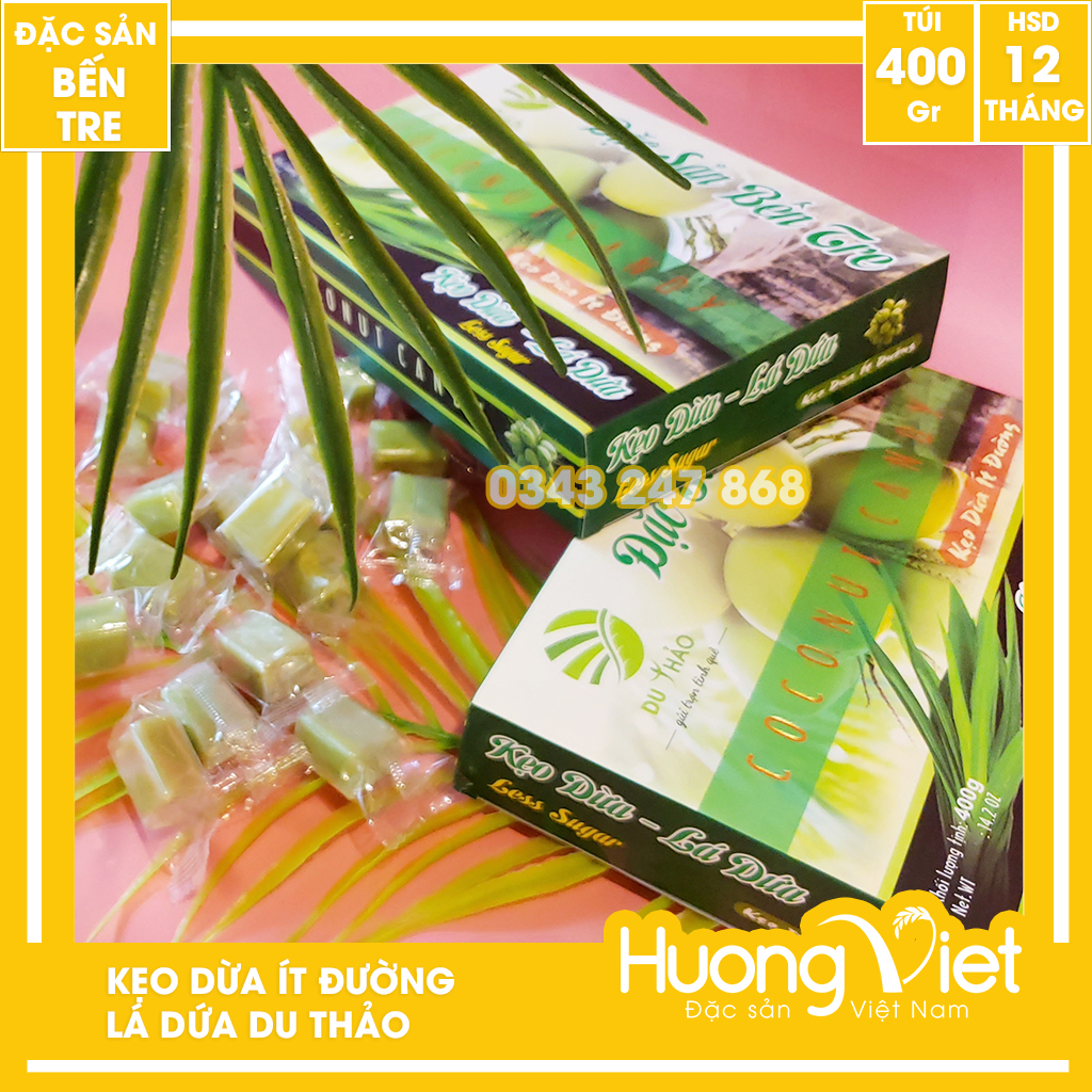 Kẹo dừa SÁP LÁ DỨA, kẹo dừa VICOSAP 100gr, đặc sản Bến Tre
