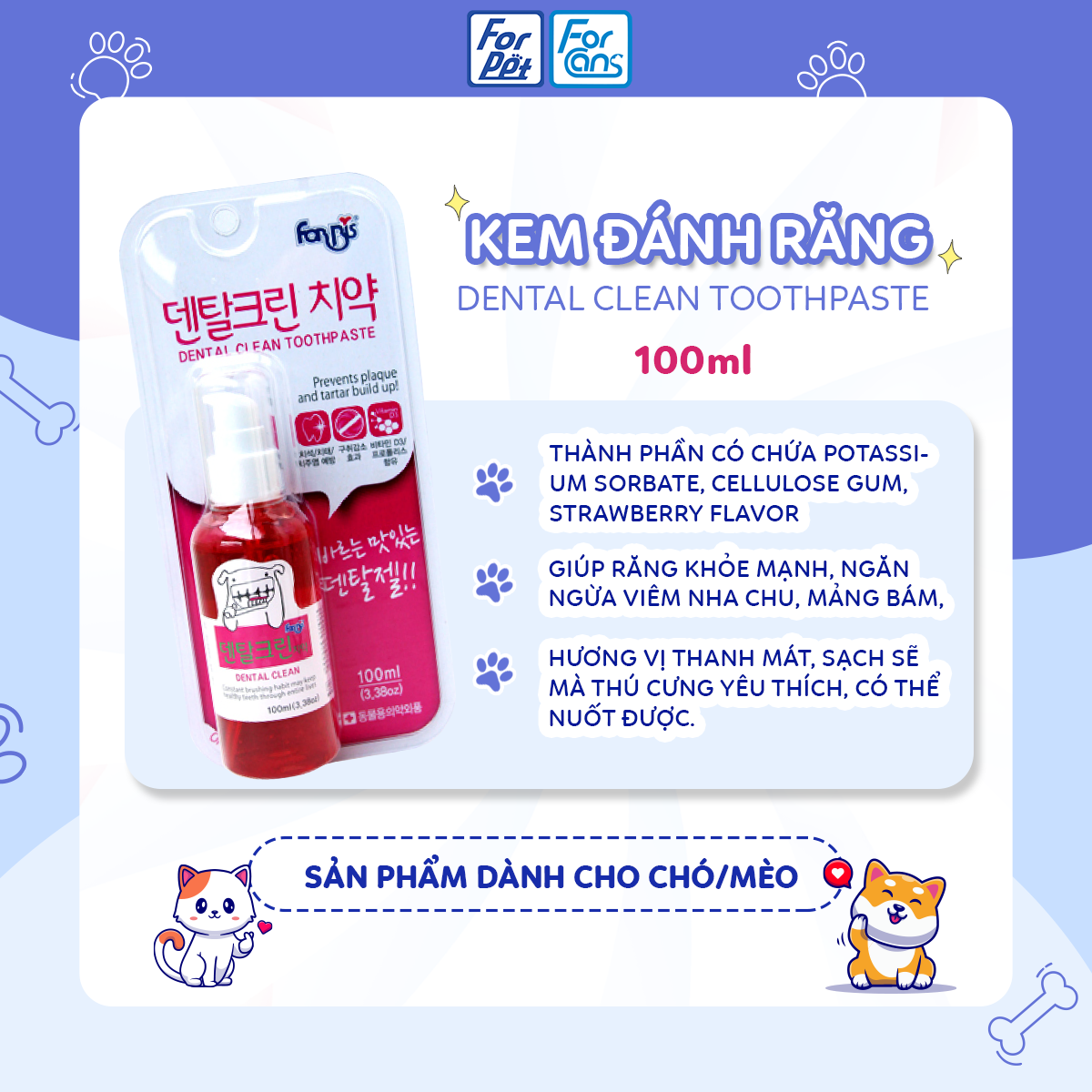 Kem đánh răng dành cho thú cưng Forcans 100ml