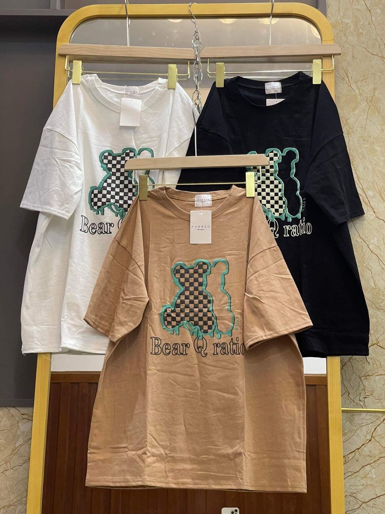 Áo thun 3158 gấu in nổi - chất cotton khô
