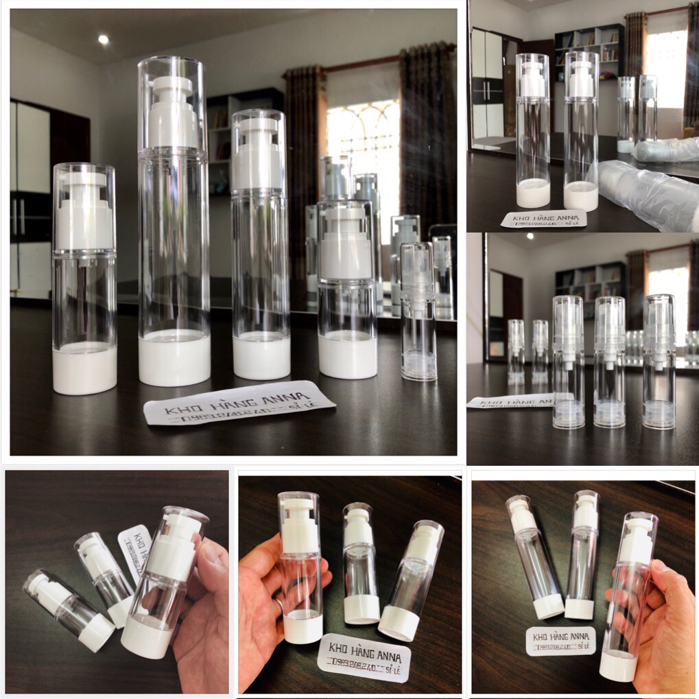 10 chai xịt giọt hút chân không - combo 10 chai nhựa trong suốt chiết mỹ phẩm hút chânkhông 5ml, 15ml / 20ml, 30ml, 50ml, 100ml - Chai nhựa pet trong suốt xịt giọt , xịt sương