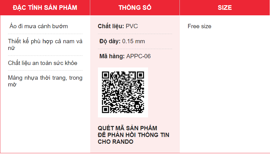 Áo Mưa Rando Bướm Trong Màu