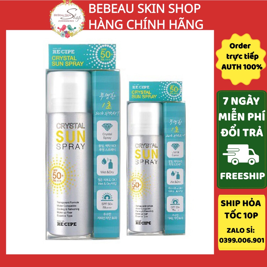 Xịt chống nắng recipe crystal sun spray spf 50 + pa+++