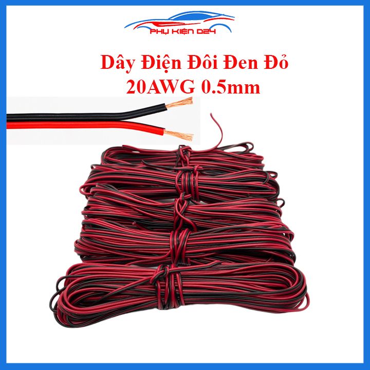 Dây điện đôi đen đỏ 20AWG lõi 0.5mm đủ kích thước