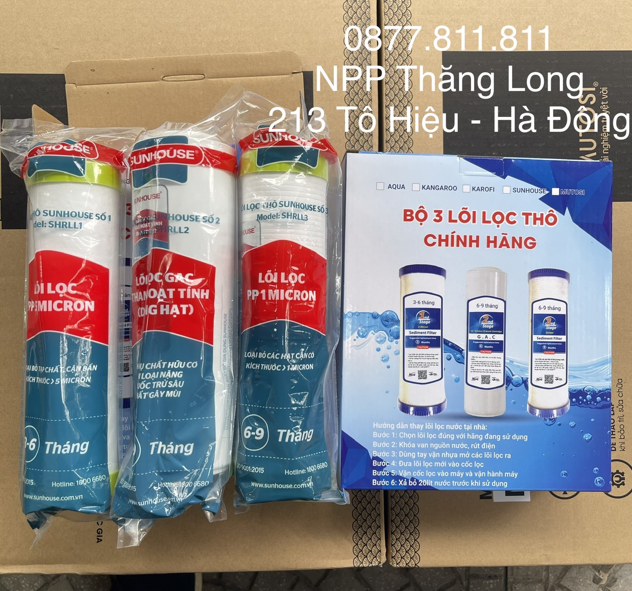 Bộ 3 lõi lọc nước thô Sunhouse số 1,2,3