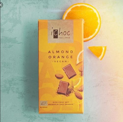 Socola hữu cơ thuần chay Almond Orange (cam hạnh nhân) Ichoc 80g