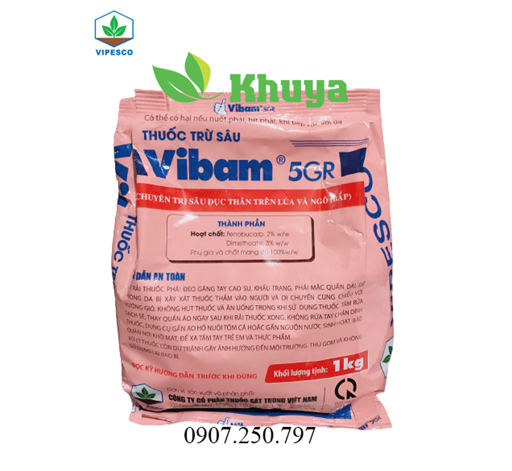 Thuốc trừ sâu Vibam 5GR 1kg trừ Sâu đục thân lúa và bắp