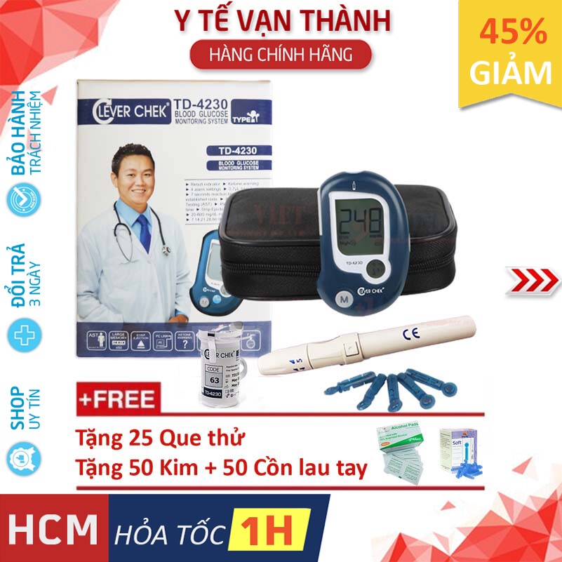 TRỌN BỘ Máy Đo Đường Huyết- Clever Chek TD-4230 25 QUE + KIM + CỒN, BH