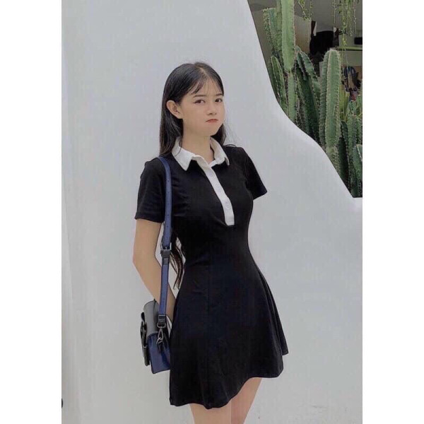 SIÊU PHẨM VÁY POLO CỔ BỂ ĐEN TRẮNG TT12