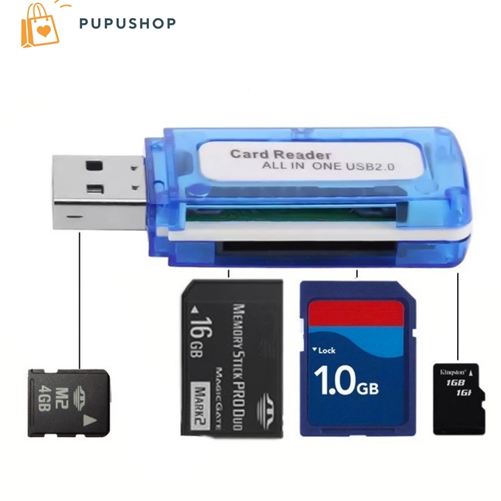 Pupushop đầu đọc thẻ nhớ cổng usb 2.0 all reader in one model rd01 hỗ trợ đọc thẻ microsd sd tf ms micro m2 plug and play