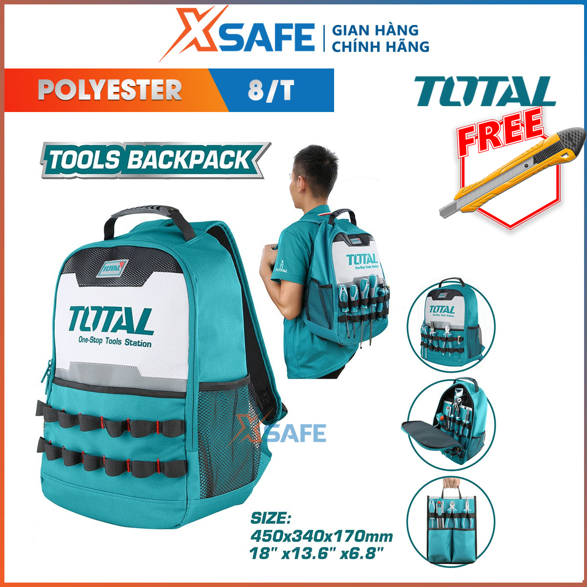 Balo tool total THBP0201. Tool bag material polyester Oxford 600D should backpack not only has good water resistance which also can resist stains naturally, keep the product always nice durable-distribution genuine xsafe