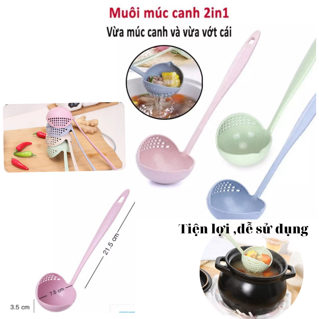 Vá Thìa MÚC CANH, ĂN LẨU 2IN1 CÓ LỖ THOÁT NƯỚC NHỰA LÚA MẠCH AN TOÀN VỆ SINH GD323
