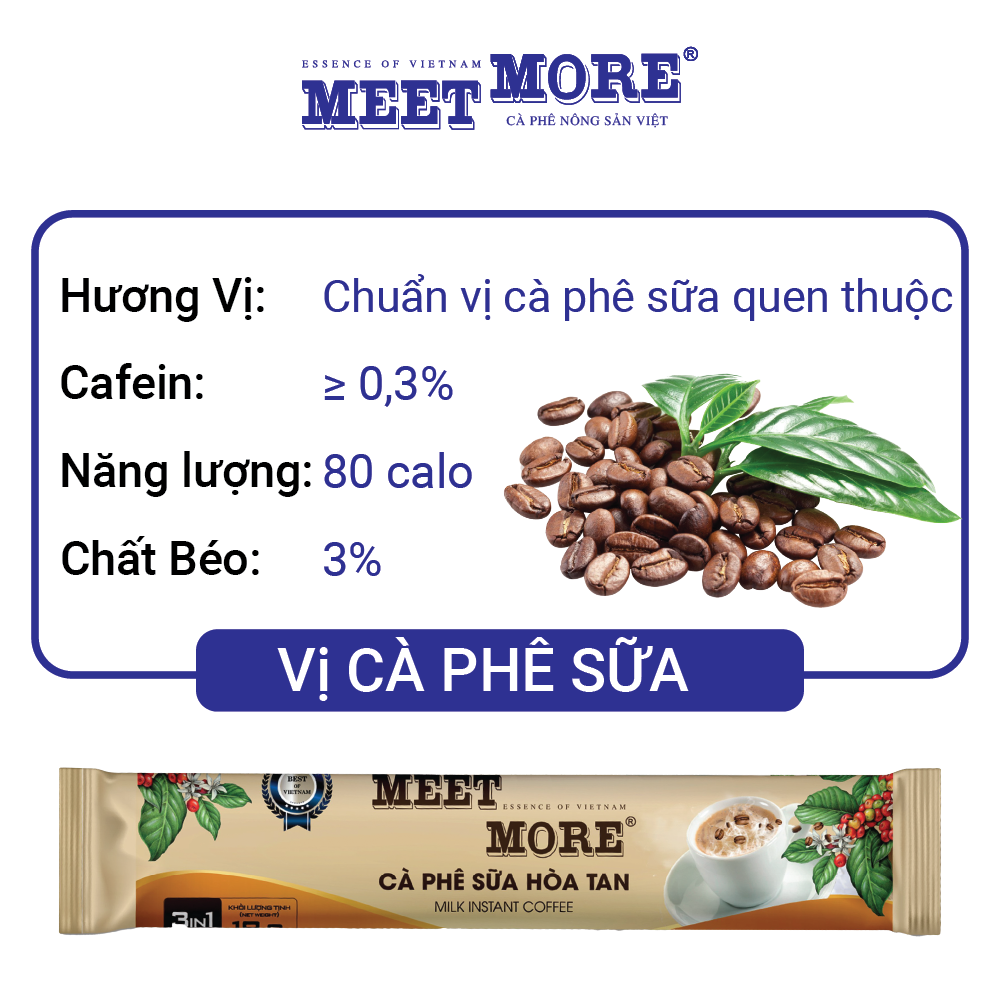 Hộp Cà Phê Sữa Đá Hoà Tan Meet More (15 Gói/ 18 Gram ) - Cà Phê Truyền Thống