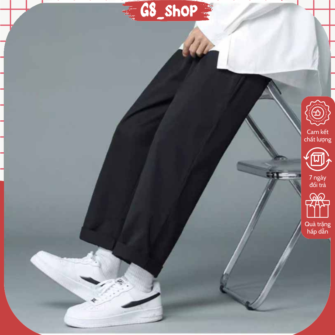 Quần baggy nam nữ unisex, Kiểu quần ống rộng suông basic in trơn, chất vải kaki phong cách cạp chun - g8_shop 01