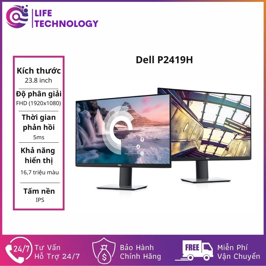 [Freeship] Màn Hình Máy Tính Giá Tốt Dell P2419H 23.8inch FHD 60Hz (HDMI, DisplayPort, VGA, USB) -LIFE Technology- LF60 Hàng Chính Hãng, Chất Lượng Tốt, Bền Bỉ, Màu Sắc Trung Thực, Phù Hợp Văn Phòng, Gia Đình, Gaming