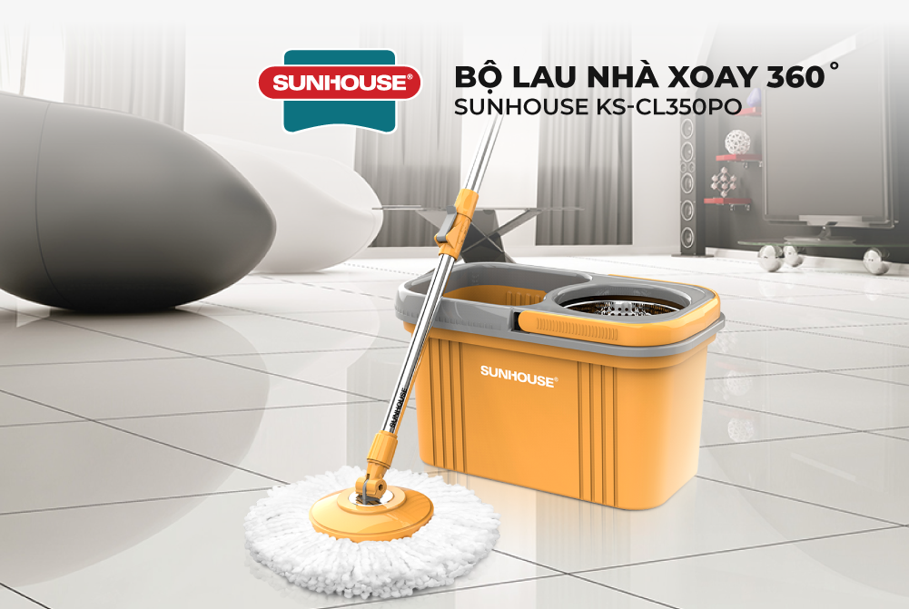 BỘ LAU NHÀ XOAY 360 ĐỘ SUNHOUSE KS-CL350PO - Bảo hành 6 tháng