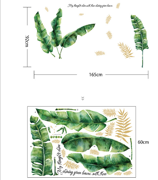 COMBO DECAL DÁN TƯỜNG - LÁ TRẦN PHỐI LÁ DỪA ( 2 TẤM )