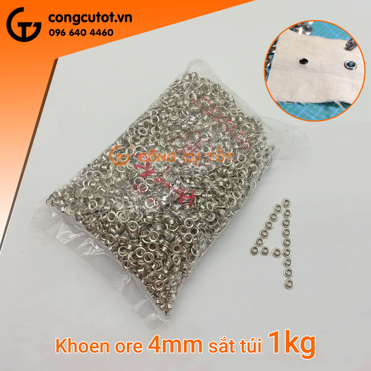 1Kg khoen ore sắt 4mm ( mắt cáo)
