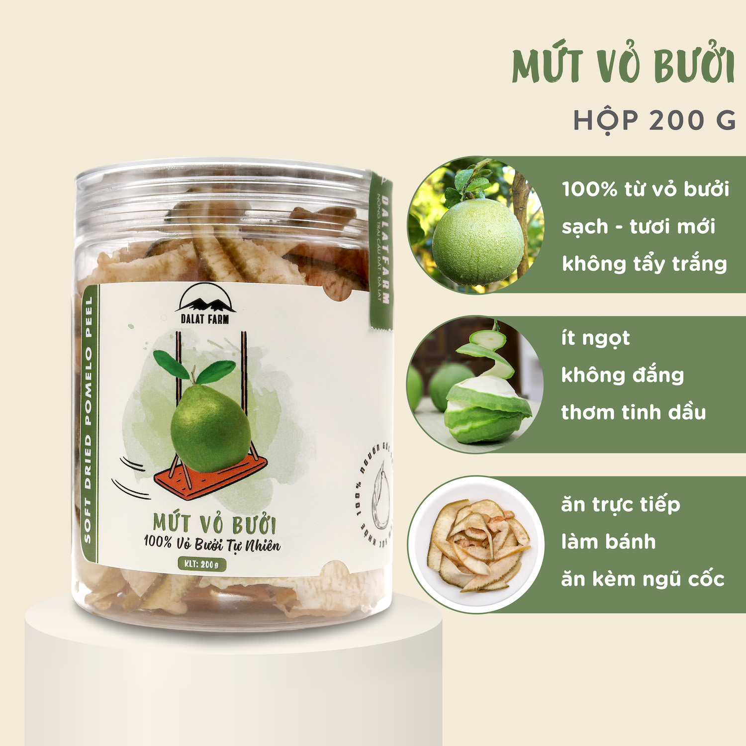 Mứt vỏ bưởi dalat farm - hộp 200g
