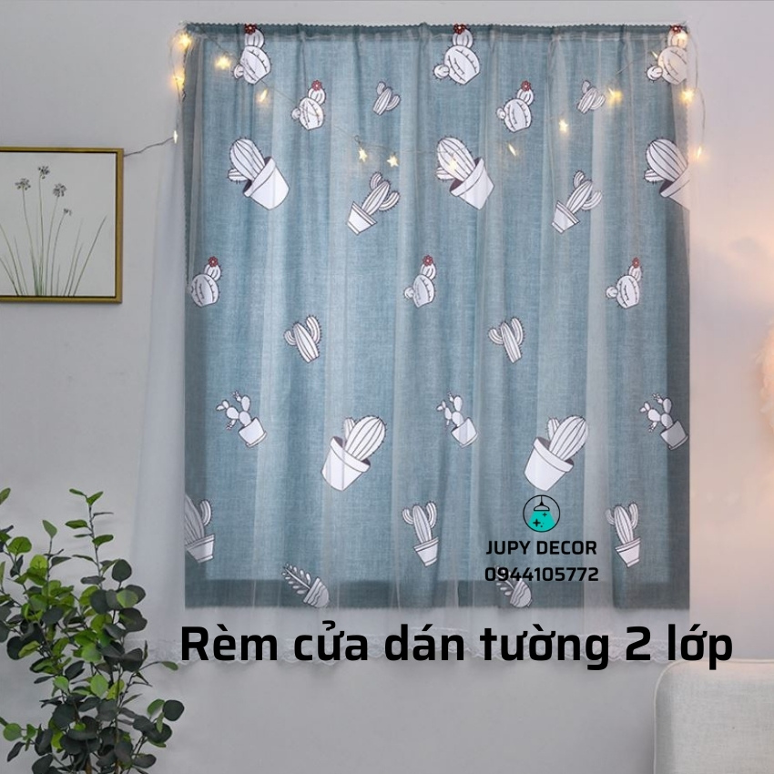 Rèm Cửa Sổ Dán Tường 2 Lớp Decor  JD21 Họa Tiết Dễ Thương Màu Sắc Pastel Dán Bằng Keo 2 Mặt Không Cần Xỏ Khoen Khoan Tường Trang Trí Phòng Ngủ Cực Xinh - Jupy Decor