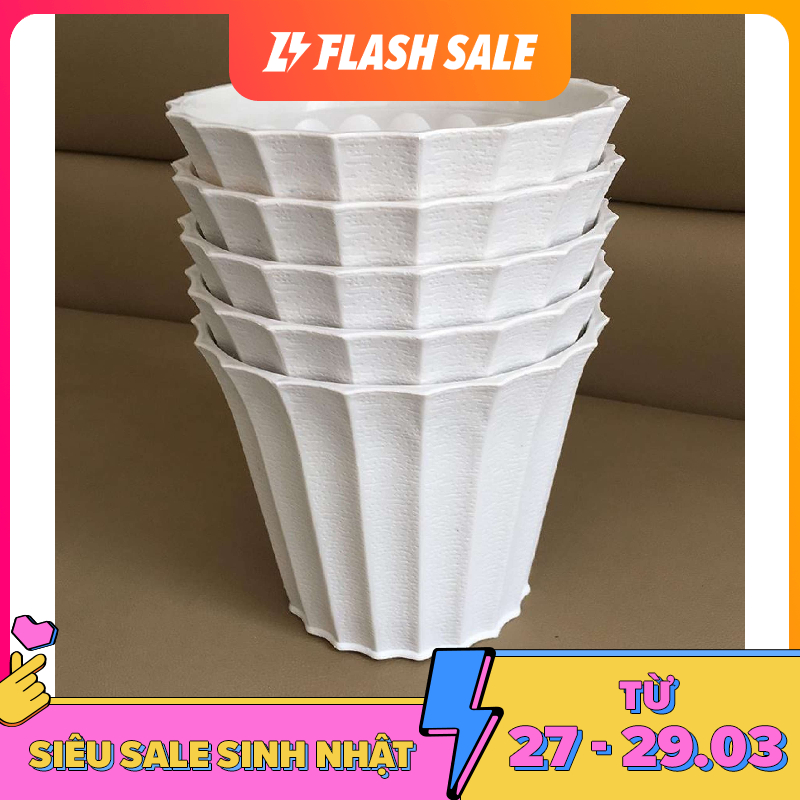 [HCM]Bộ 5 chậu trồng hoa khía màu trắng đẹp size 22x18cm - Phù hợp các loại cây rau hoa kiểng trang trí văn phòng phòng khách vườn nhà…