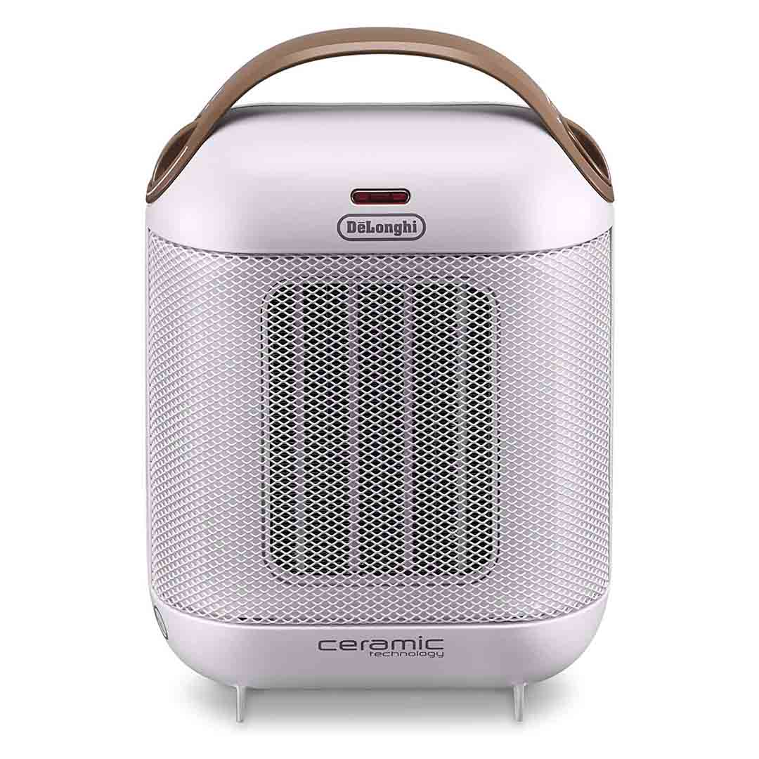 DeLonghi Capsule Electric Space Heater, 1500w compact and stylized portable space heater for indoor use in office bedroom, thermostat, ceramic heater, fan only option, safety features, HFX30C15