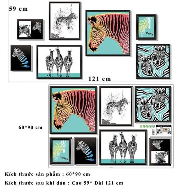 Decal dán tường khung tranh ngựa vằn Sticker Tranh Dán Tường XL8326- Decal dán tường con vật -Decal dán tường hình thú