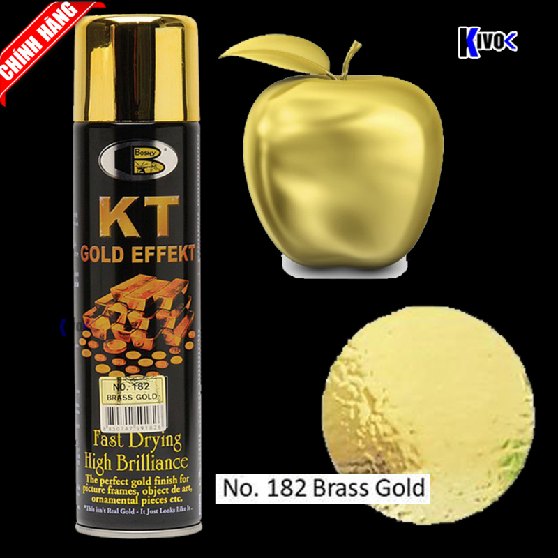 Bình Sơn Xịt Mạ Vàng 18k 24k KT Bosny Màu 182 Brass Gold - Bình Sơn Phun Mạ Vàng Giả Vàng - Kivo