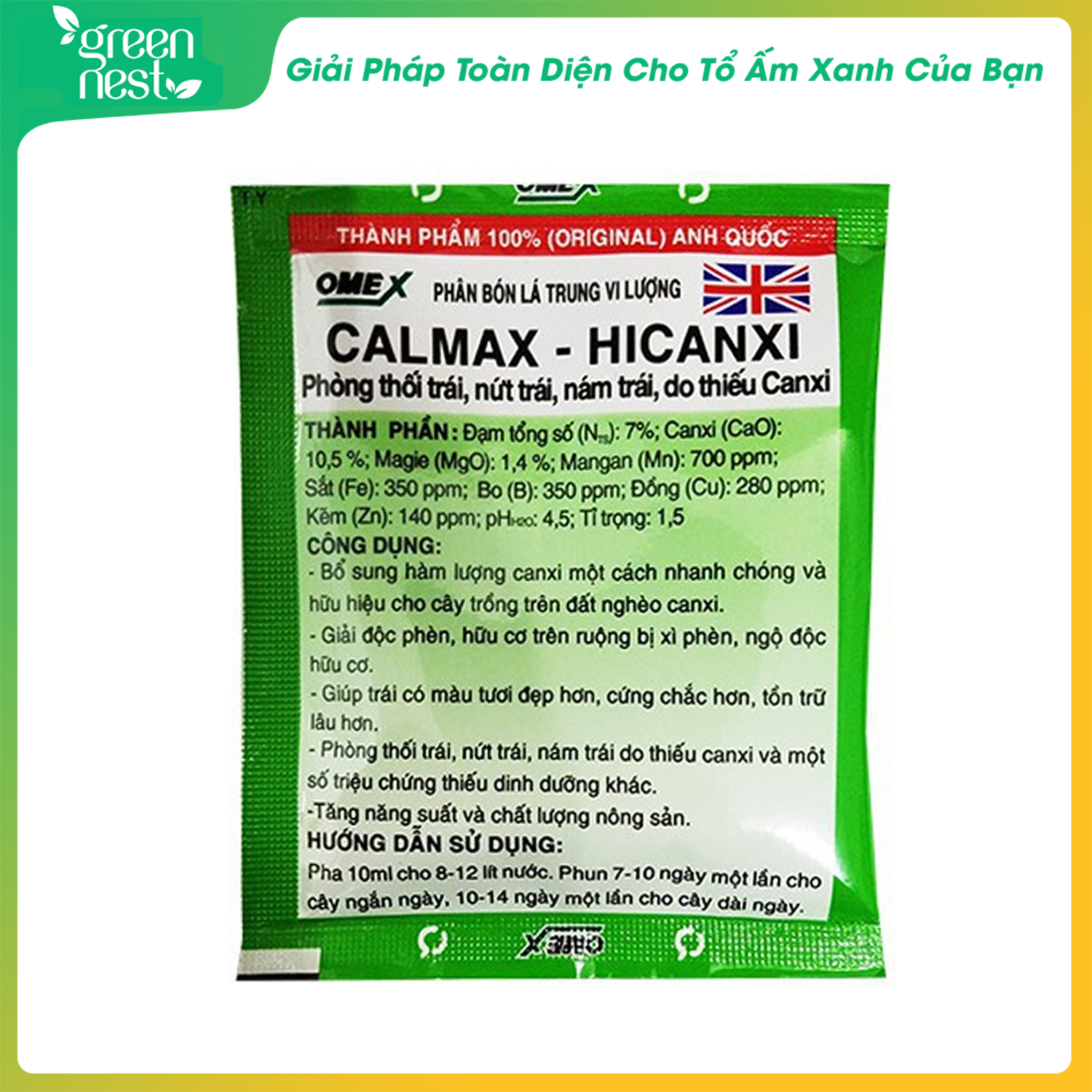 Phân bón lá hi-canxi calmax gói nhỏ 10g - chống thối trái, nứt trái, nám trái do thiếu canxi