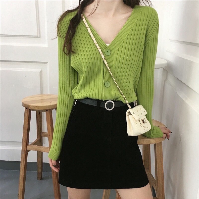 Áo khoác cardigan - áo khoác len cho nữ ullzzang cổ tim dài tay 3 cúc vải len dệt kim