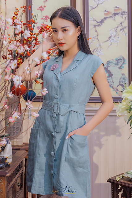 [HCM]Đầm linen công sở giả vest ISLA - MaxMessi