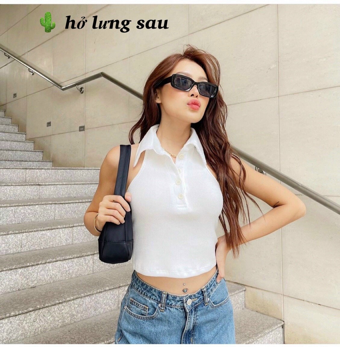 Áo croptop yếm cổ bẻ hở lưng sau siêu sang TTPK0039