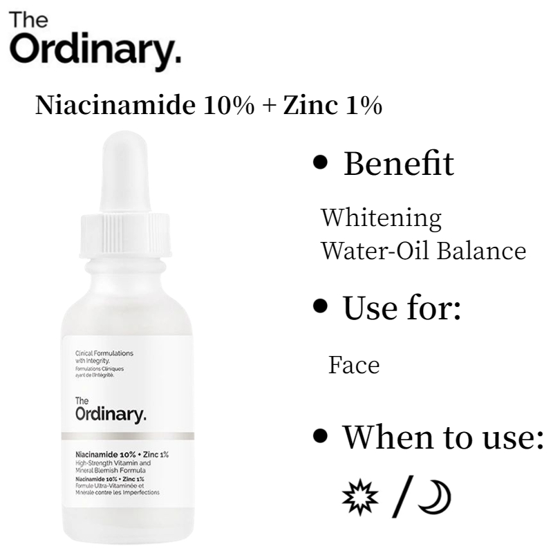 Serum the ordinary Niacinamide 10% + Zinc 1% Serum dưỡng da phục hồi da chính hãng