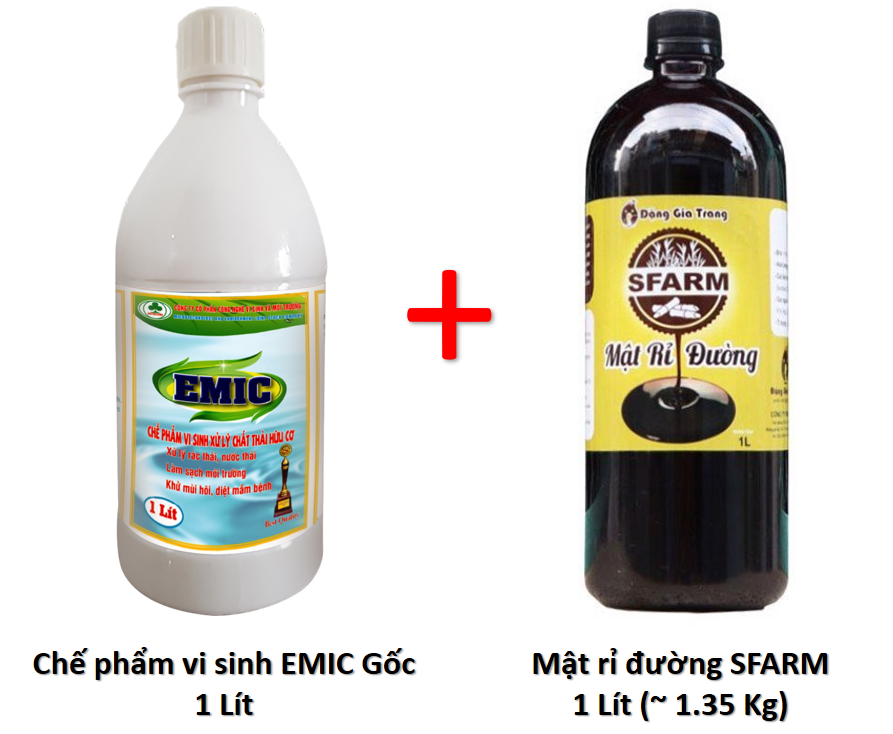 COMBO CHẾ PHẨM MEN VI SINH EM-EMIC GỐC + MẬT RỈ ĐƯỜNG SFARM ( COMBO EMIC GỐC 1L + 1.35KG MẬT RỈ ĐƯỜNG SFRAM )- Ủ phân xử lí chất thải, ủ phân bón, phân chuồng, phân cá | VTNN Nông Điền Trang