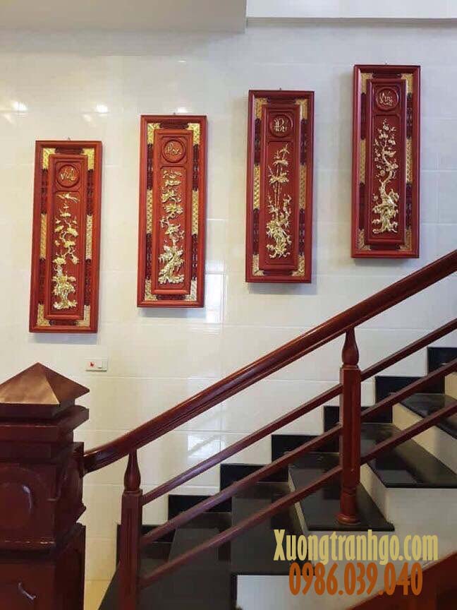 Tranh Tứ Quý (Vinh Hoa Phú Quý) - Gỗ Hương Đỏ Nam Phi Điêu Khắc