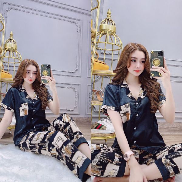 ĐỒ BỘ PIJIMA LỤA SATANH HỌA TIẾT ĐỒ MẶC NHÀ ĐỒ NGỦ