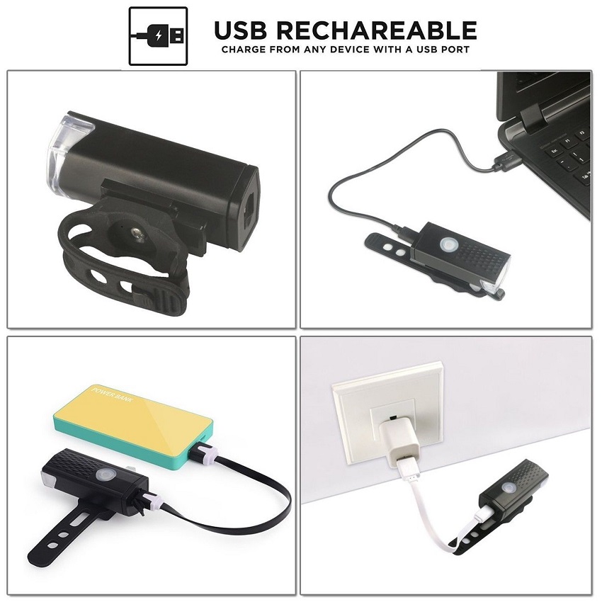 [HCM]Đèn pha xe đạp siêu sáng tich hợp pin sạc cổng USB
