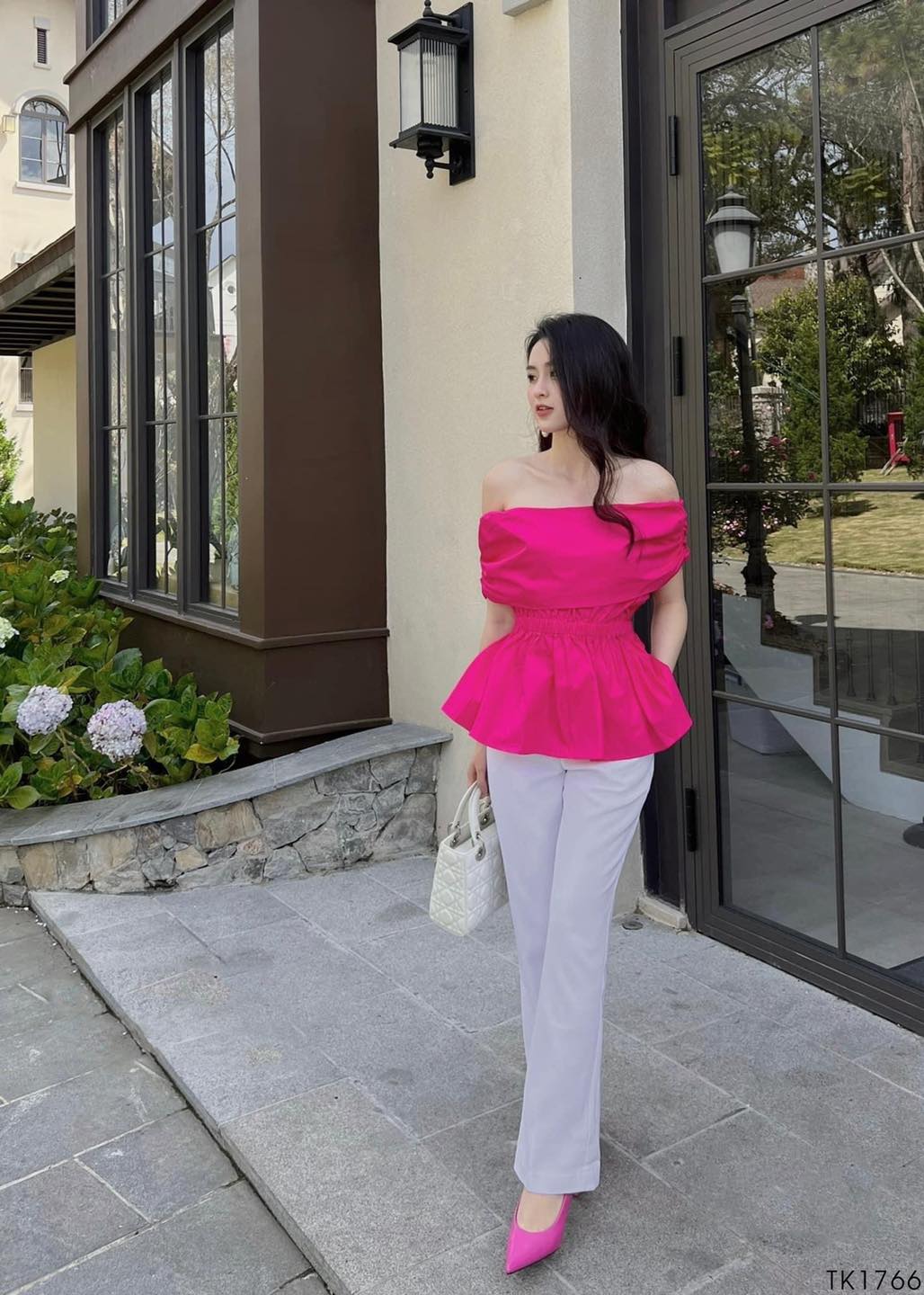 [Ảnh thật] Áo peplum trễ vai thun bo eo xinh xắn