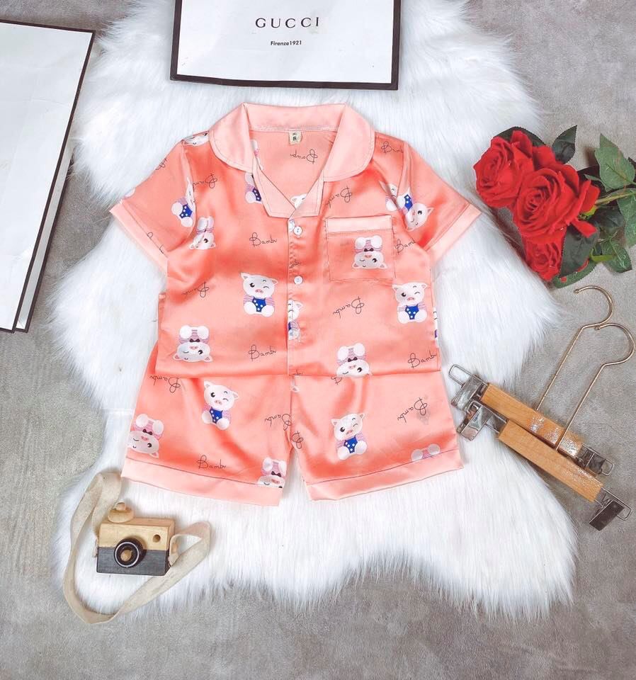 [HCM]Set bộ bé gái/ bé trai - Pyjama lụa Hàn size đại từ 8kg - 35kg