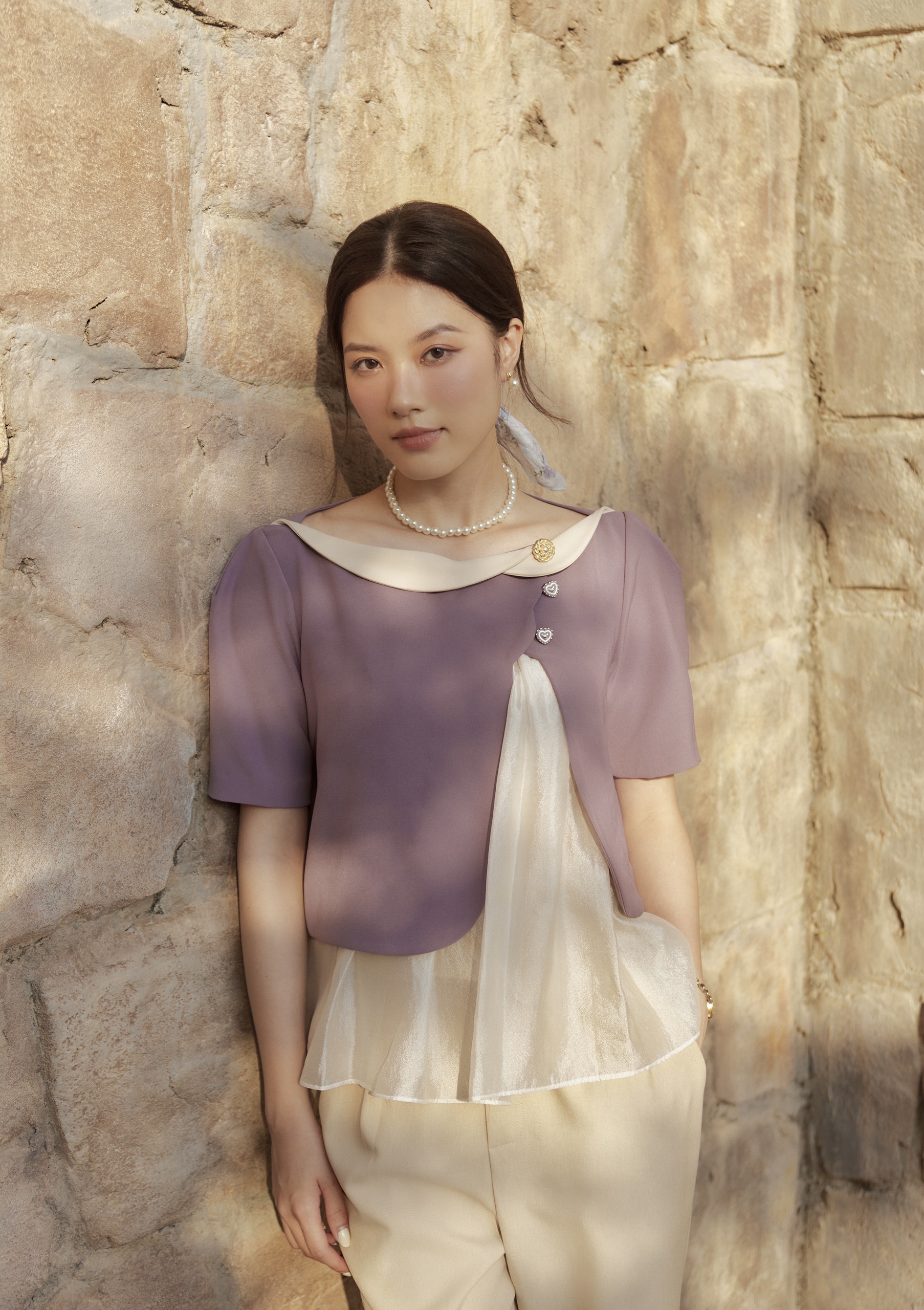 Maki - Kaylin Top - Purple Shirt with Silk Accents