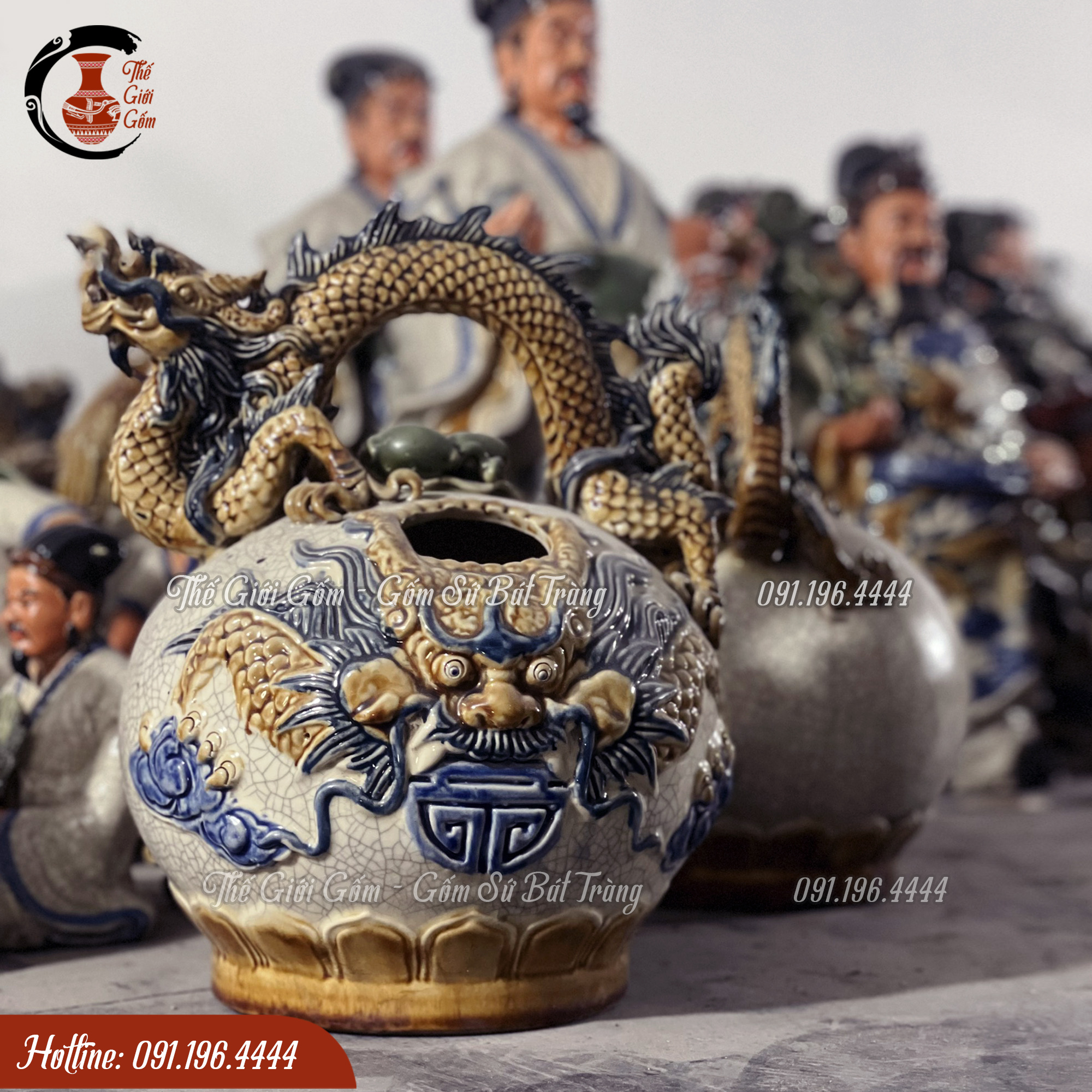 Bình vôi ăn trầu gốm sứ Bát Tràng men rạn
