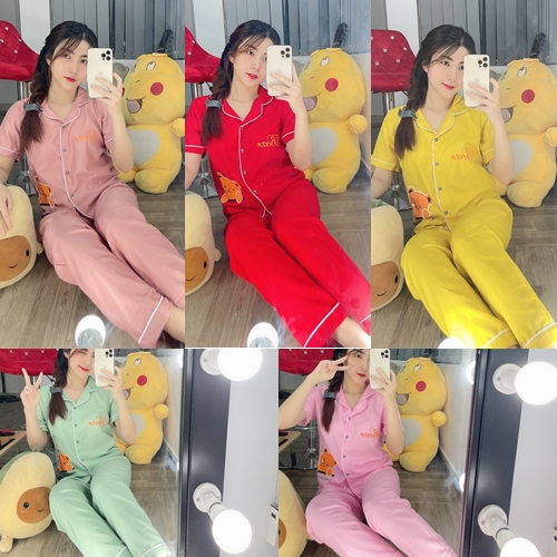 Đồ bộ pijama kate lụa hoạt hình trơn đủ màu dưới 58kg