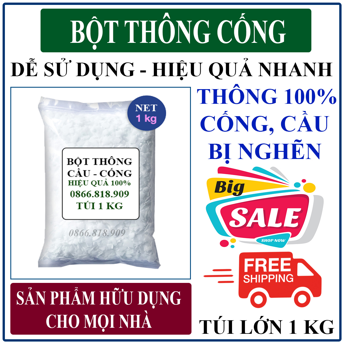 Package of 1 kg ultra-strong drain pine powder
