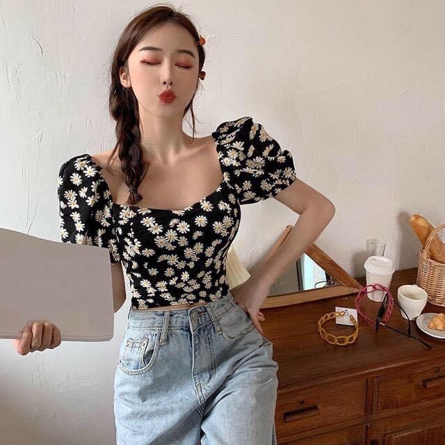 Áo Croptop Cúc Hoạ Mi Tay Bồng