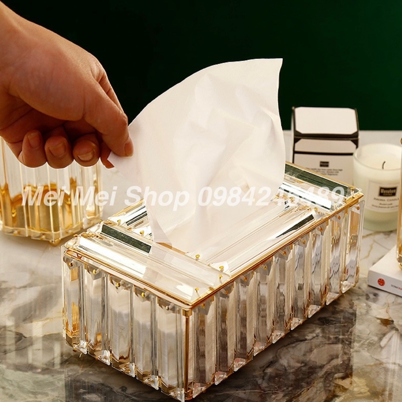 Hộp đựng giấy ăn pha lê trong